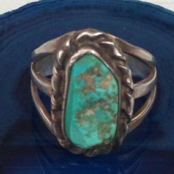 Native American Sterl.Silver Raw Turquoise Ring VINTAGE - Picture 4 of 16